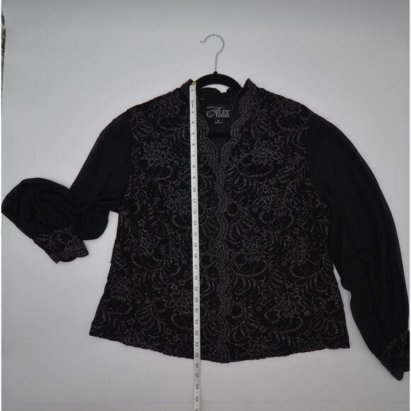 Alex Evenings Black Blouse with lace overlay and sheer sleeves - Picture 4 of 8